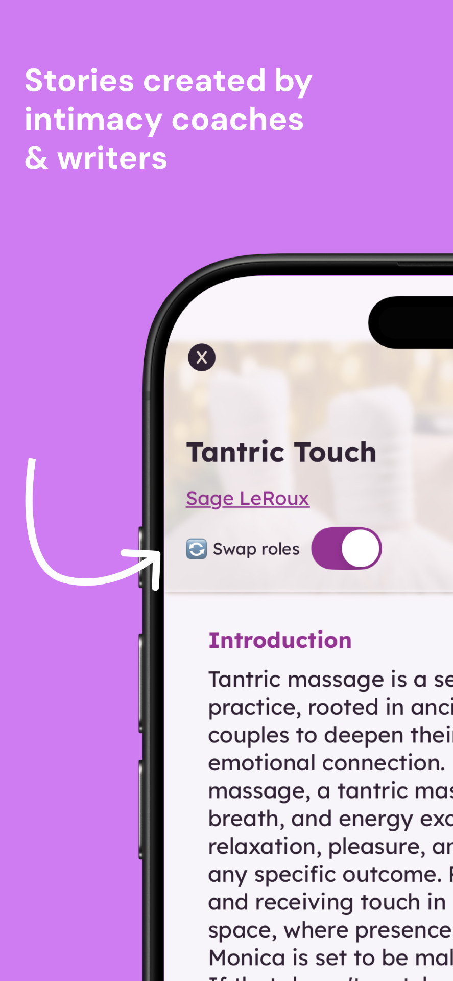 Story detail — author attribution, swap-roles toggle and chapter intro.