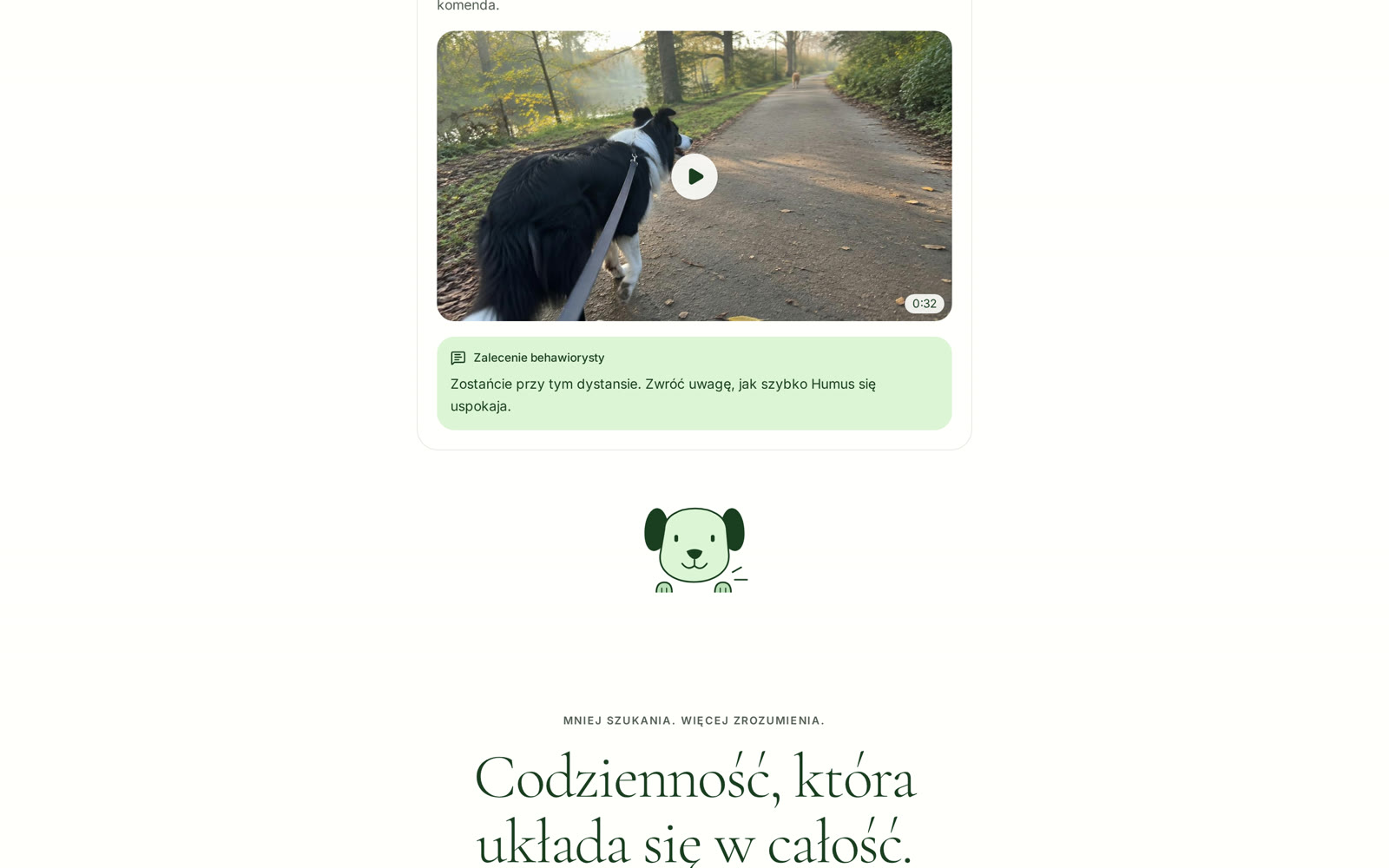 Journal entry with video and a behaviourist recommendation right beneath it.