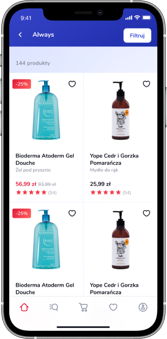 Listing with filtering across a large catalogue.